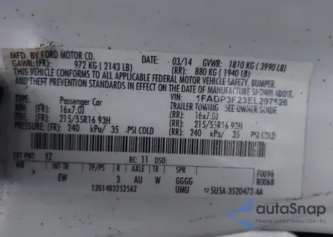 2014 Ford Focus Se z USA, uszkodzony, nr VIN 1FADP3F23EL297526